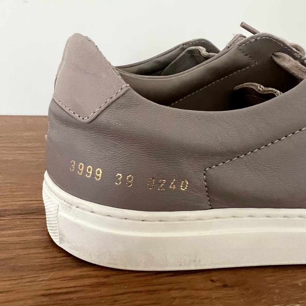 Women's Taupe Leather Sneakers - Picture 3 of 10